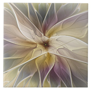 Floral Fantasy Gold Eggplant Abstracte fractale ku Tegeltje