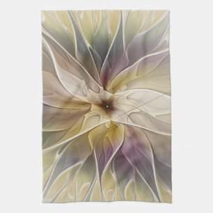 Floral Fantasy Gold Eggplant Abstracte fractale ku Theedoek