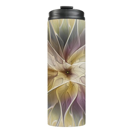 Floral Fantasy Gold Eggplant Abstracte fractale ku Thermosbeker (Voorkant)