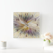 Floral Fantasy Gold Eggplant Abstracte fractale ku Vierkante Klok (Huis)