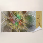 Floral Fantasy Gold Moderne Abstracte fractal teks Strandlaken (Voorkant)