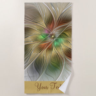 Floral Fantasy Gold Moderne Abstracte fractal teks Strandlaken
