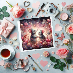 Floral Fantasy Hearts Mice Waterverf Valentijn Feestdagenkaart