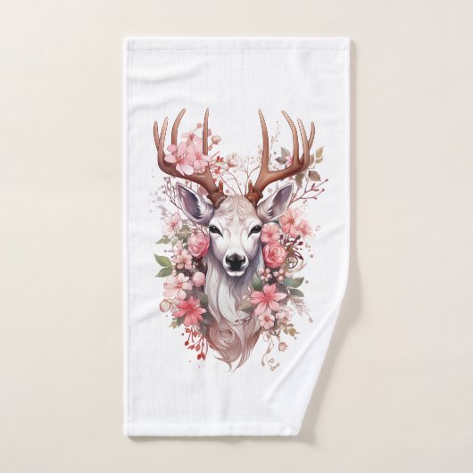 🌸 Floral Fantasy Herten Handdoek Set 🦌 (Handdoek)