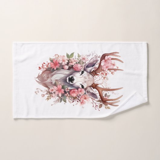 🌸 Floral Fantasy Herten Handdoek Set 🦌 (Handdoek)