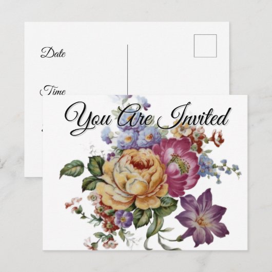 Floral Fantasy  Invitation Postcard Uitnodiging Briefkaart (Voorkant / Achterkant)