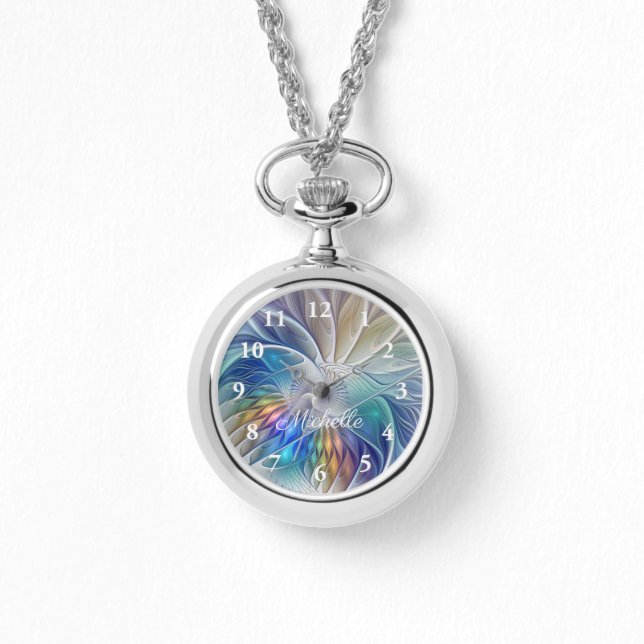 Floral Fantasy, kleurrijke Abstracte fractal Eigen Horloge (Voorkant)