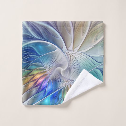 Floral Fantasy, kleurrijke Abstracte fractale bloe Bad Handdoek (Wasdoekje)