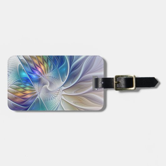 Floral Fantasy, kleurrijke Abstracte fractale bloe Bagagelabel (Voorkant horizontaal)