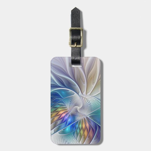 Floral Fantasy, kleurrijke Abstracte fractale bloe Bagagelabel (Voorkant verticaal)