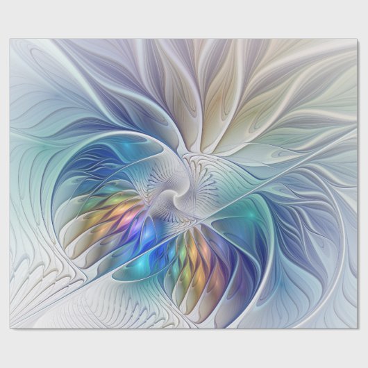 Floral Fantasy, kleurrijke Abstracte fractale bloe Cadeaupapier (Vlak)