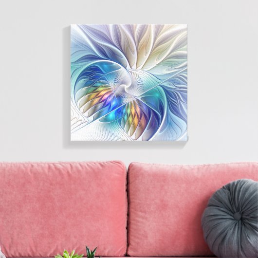 Floral Fantasy, kleurrijke Abstracte fractale bloe Canvas Afdruk (Insitu (Woonkamer))