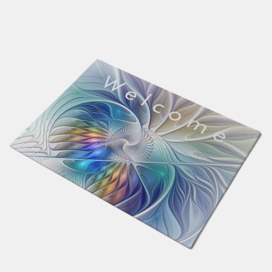 Floral Fantasy, kleurrijke Abstracte fractale bloe Deurmat (Schuin)