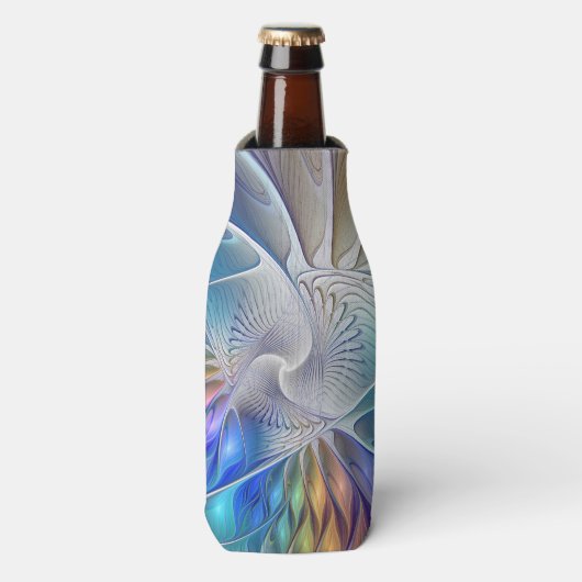 Floral Fantasy, kleurrijke Abstracte fractale bloe Flesjeskoeler (Fles Voorkant)