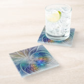 Floral Fantasy, kleurrijke Abstracte fractale bloe Glazen Onderzetter (Schuin)