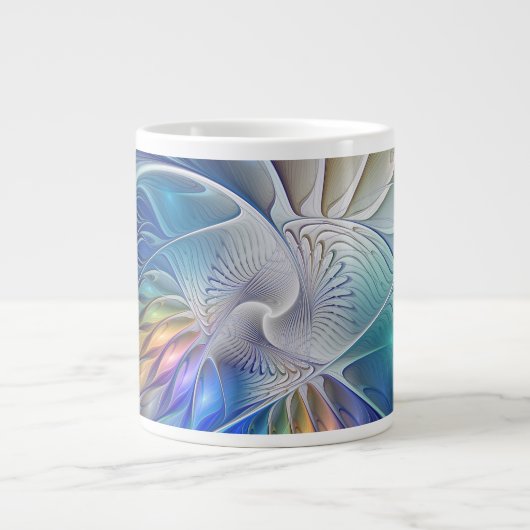 Floral Fantasy, kleurrijke Abstracte fractale bloe Grote Koffiekop (Voorkant)