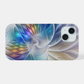 Floral Fantasy, kleurrijke Abstracte fractale bloe iPhone 15 Case (Achterkant horizontaal)