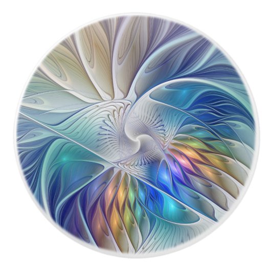 Floral Fantasy, kleurrijke Abstracte fractale bloe Keramische Knop (Voorkant)