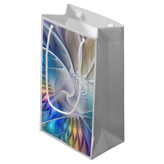 Floral Fantasy, kleurrijke Abstracte fractale bloe Klein Cadeauzakje (Voorkant Gekanteld)