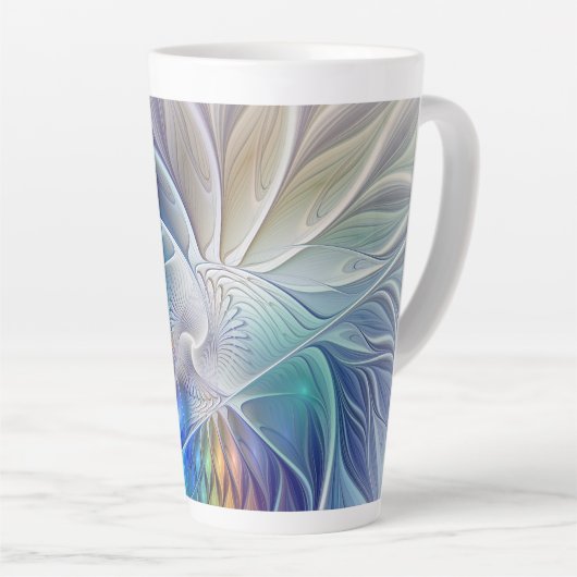 Floral Fantasy, kleurrijke Abstracte fractale bloe Latte Mok (Rechterhoek)