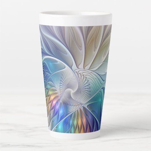 Floral Fantasy, kleurrijke Abstracte fractale bloe Latte Mok (Voorkant)