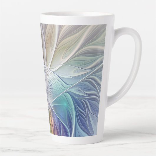 Floral Fantasy, kleurrijke Abstracte fractale bloe Latte Mok (Rechts)