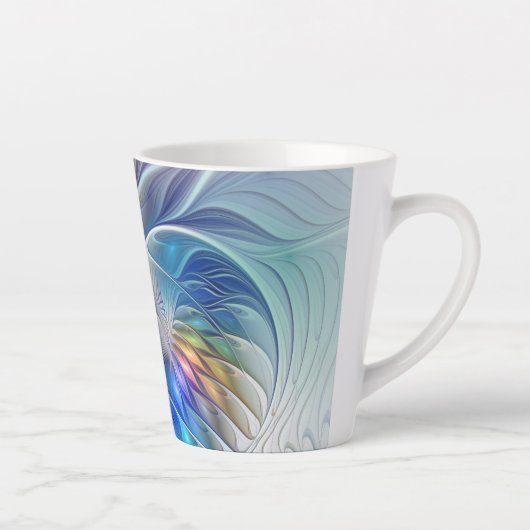 Floral Fantasy, kleurrijke Abstracte fractale bloe Latte Mok (Rechts)