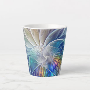 Floral Fantasy, kleurrijke Abstracte fractale bloe Latte Mok
