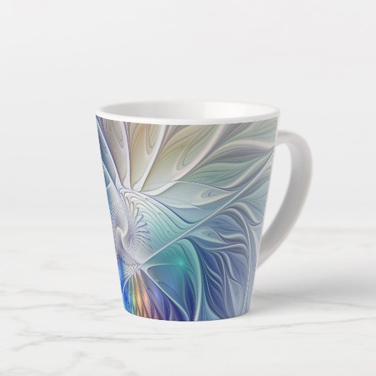 Floral Fantasy, kleurrijke Abstracte fractale bloe Latte Mok (Rechterhoek)