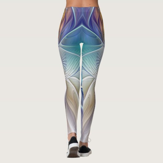 Floral Fantasy, kleurrijke Abstracte fractale bloe Leggings (Achterkant)