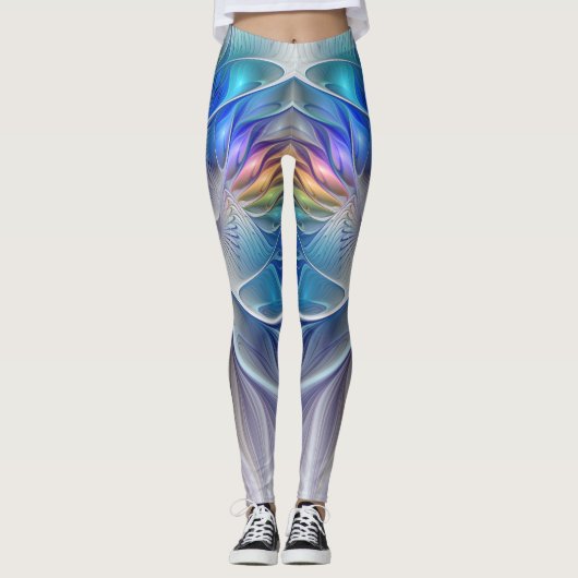 Floral Fantasy, kleurrijke Abstracte fractale bloe Leggings (Voorkant)