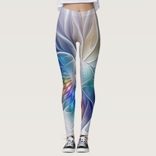 Floral Fantasy, kleurrijke Abstracte fractale bloe Leggings (Voorkant)