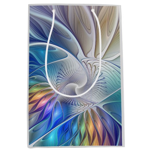 Floral Fantasy, kleurrijke Abstracte fractale bloe Medium Cadeauzakje (Voorkant)
