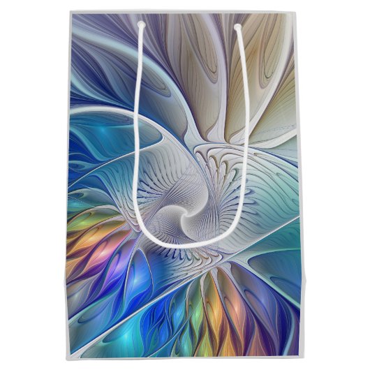 Floral Fantasy, kleurrijke Abstracte fractale bloe Medium Cadeauzakje (Achterkant)