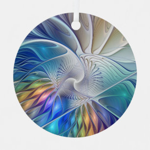 Floral Fantasy, kleurrijke Abstracte fractale bloe Metalen Ornament