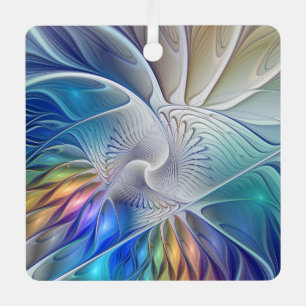 Floral Fantasy, kleurrijke Abstracte fractale bloe Metalen Ornament