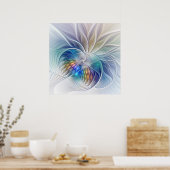 Floral Fantasy, kleurrijke Abstracte fractale bloe Poster (Keuken)