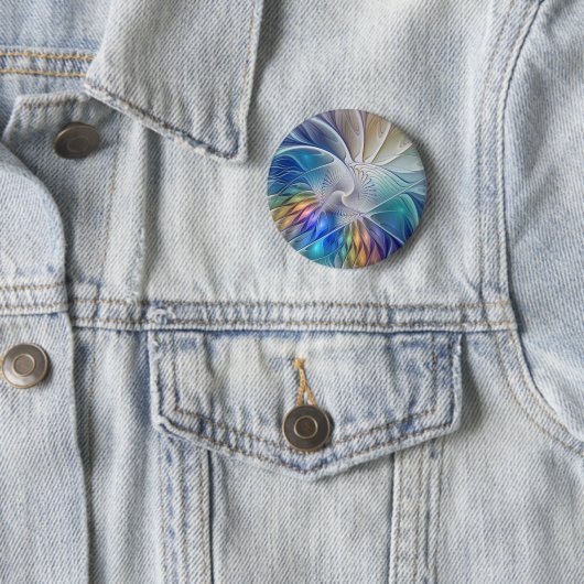 Floral Fantasy, kleurrijke Abstracte fractale bloe Ronde Button 5,7 Cm (In situ)