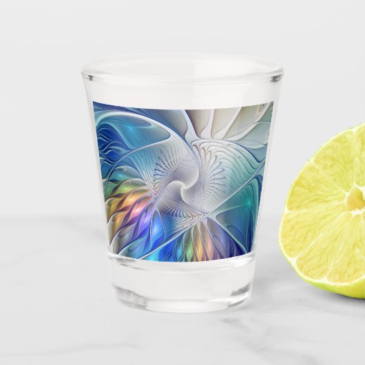 Floral Fantasy, kleurrijke Abstracte fractale bloe Shot Glas (Voorkant)