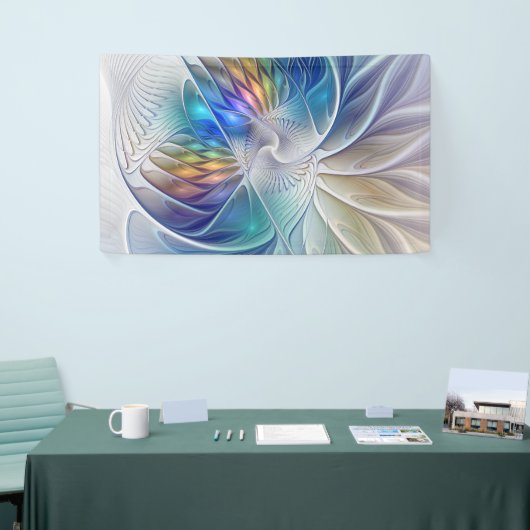 Floral Fantasy, kleurrijke Abstracte fractale bloe Spandoek (Beurs)