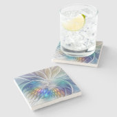 Floral Fantasy, kleurrijke Abstracte fractale bloe Stenen Onderzetter (Zijkant)