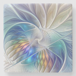 Floral Fantasy, kleurrijke Abstracte fractale bloe Stenen Onderzetter