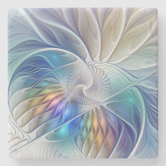 Floral Fantasy, kleurrijke Abstracte fractale bloe Stenen Onderzetter (Voorkant)