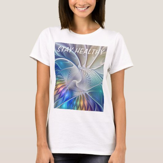 Floral Fantasy, kleurrijke Abstracte fractale bloe T-shirt (Voorkant)