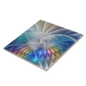 Floral Fantasy, kleurrijke Abstracte fractale bloe Tegeltje (Zijkant)