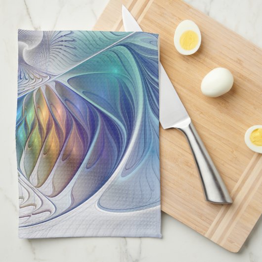 Floral Fantasy, kleurrijke Abstracte fractale bloe Theedoek (Quarter Fold)