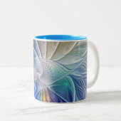 Floral Fantasy, kleurrijke Abstracte fractale bloe Tweekleurige Koffiemok (Voorkant rechts)