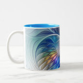 Floral Fantasy, kleurrijke Abstracte fractale bloe Tweekleurige Koffiemok (Links)