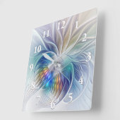 Floral Fantasy, kleurrijke Abstracte fractale bloe Vierkante Klok (Hoek)