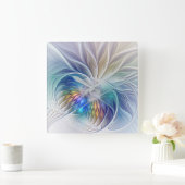 Floral Fantasy, kleurrijke Abstracte fractale bloe Vierkante Klok (Huis)